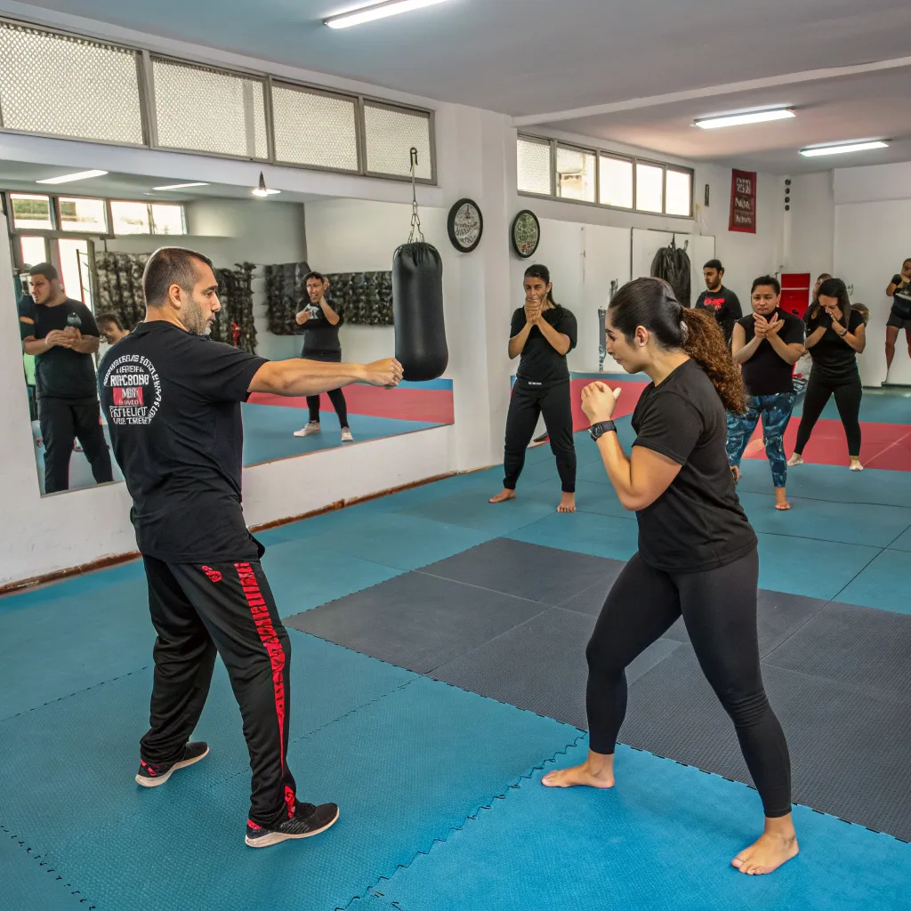 Instructor guiding a self-defense class at PHYRIONIX
